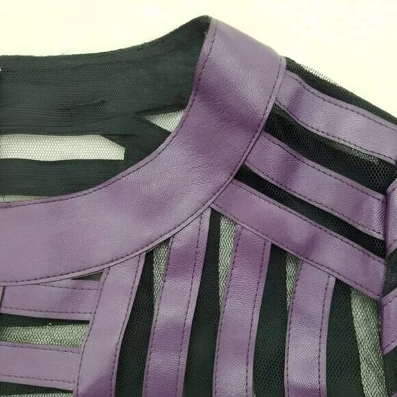Chicos Travelers Purple Faux Leather Black Mesh Structured Dress Blazer Jacket L - Picture 5 of 9